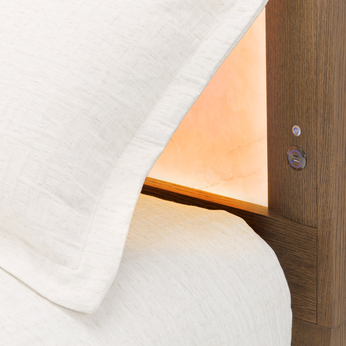 Portrait Sienna Brown Eastern King Panel Bed With Led Lights from Michael Amini - Luna Furniture