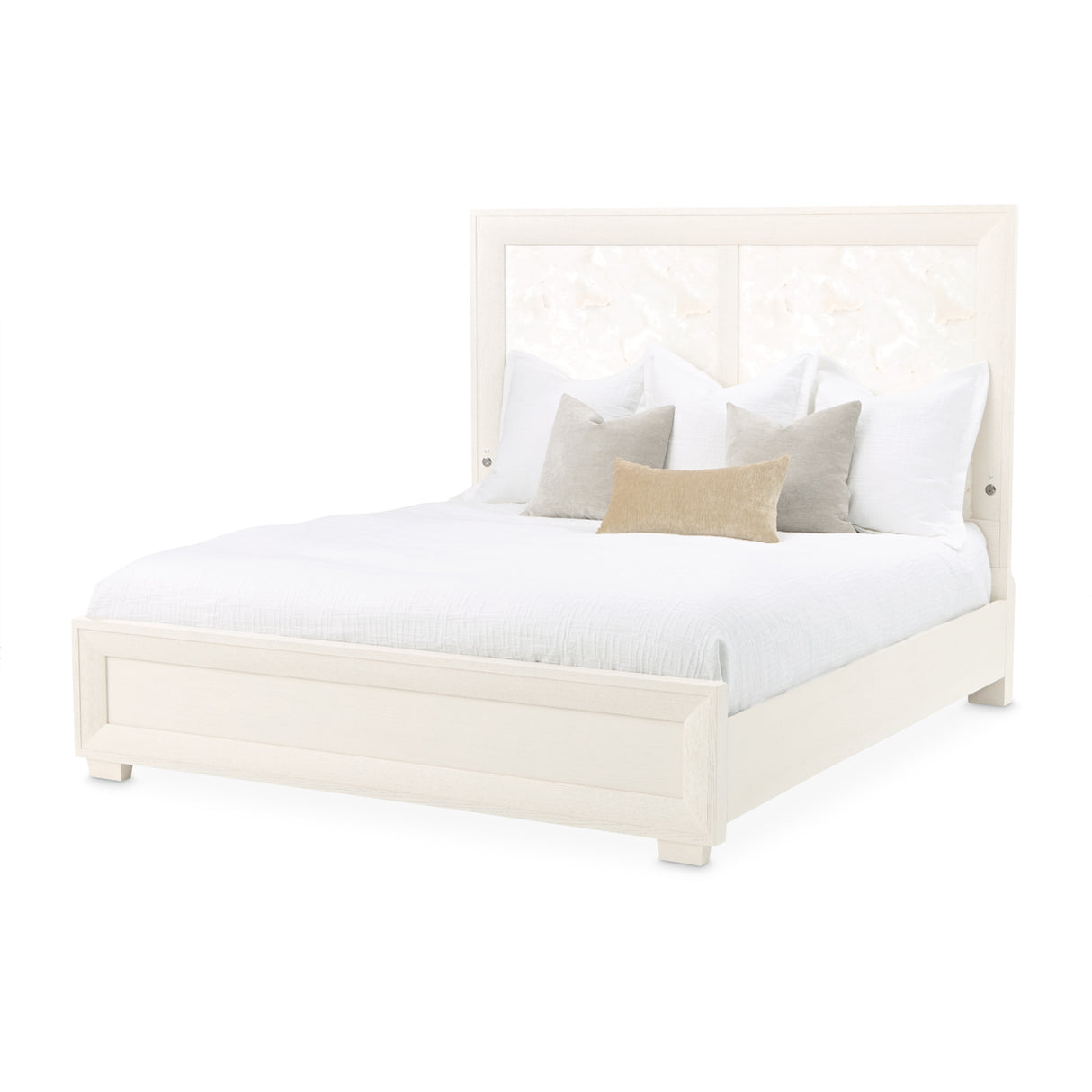 Portrait Alabaster White King Panel Bed with Led Lights