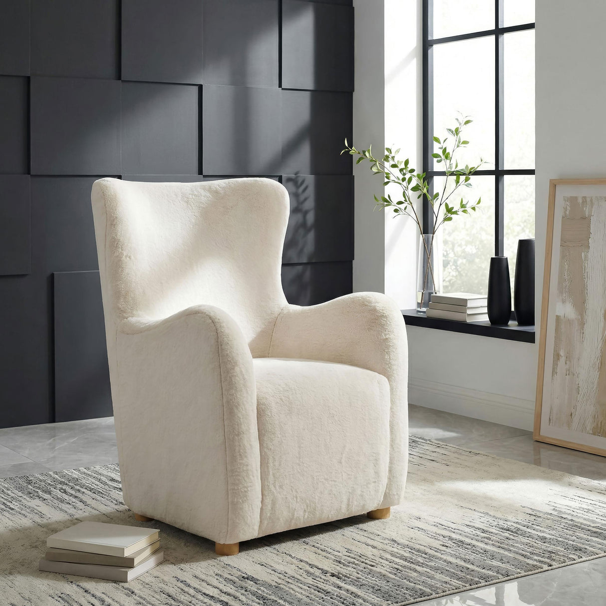 Thornton Cream Faux Fur Wingback Lounge Accent Chair from Coaster - Luna Furniture