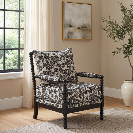 Blanchett Black Traditional Floral Upholstered Bobbin Accent Chair from Coaster - Luna Furniture