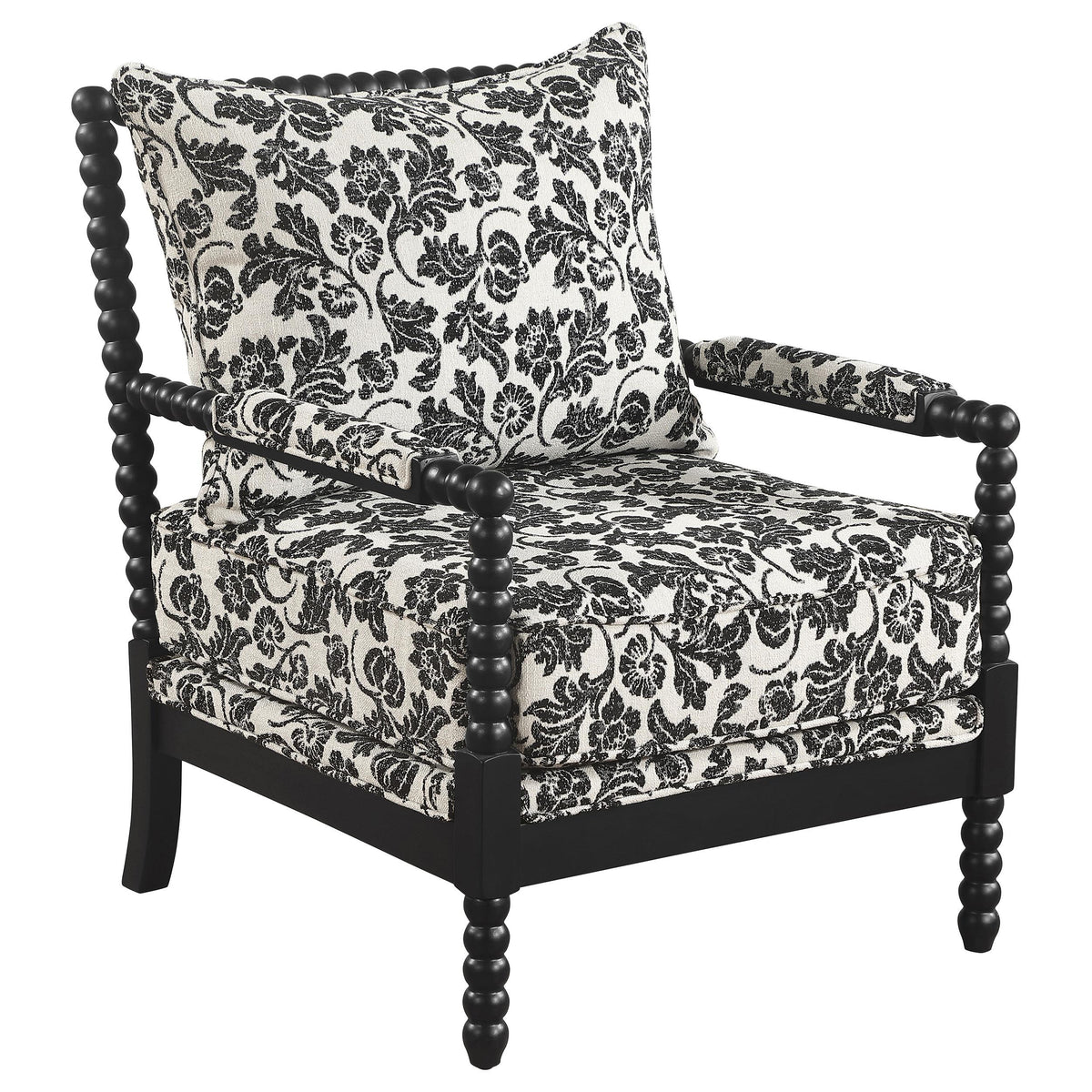 Blanchett Black Traditional Floral Upholstered Bobbin Accent Chair from Coaster - Luna Furniture
