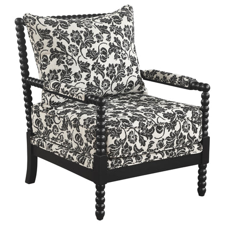 Blanchett Black Traditional Floral Upholstered Bobbin Accent Chair from Coaster - Luna Furniture
