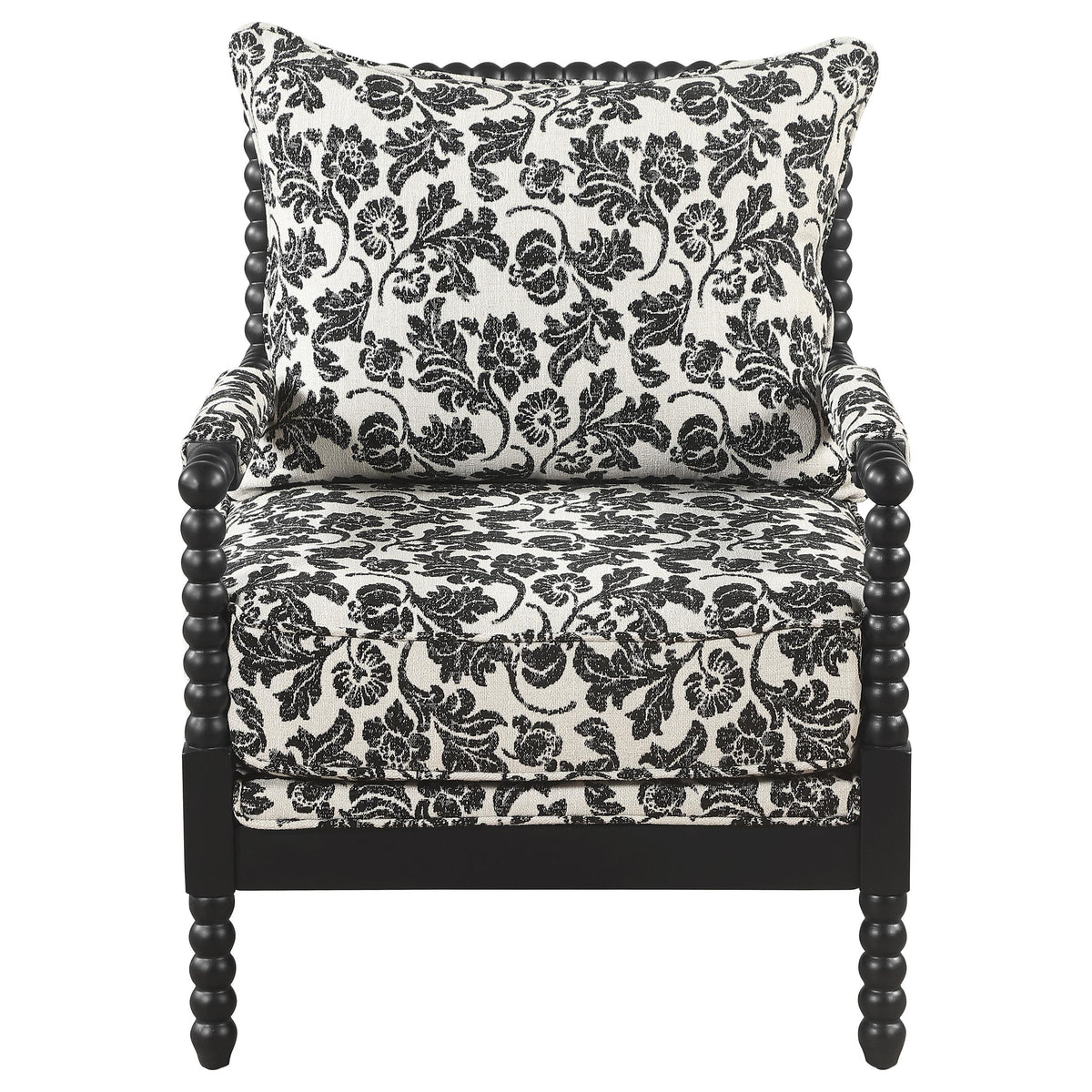 Blanchett Black Traditional Floral Upholstered Bobbin Accent Chair from Coaster - Luna Furniture
