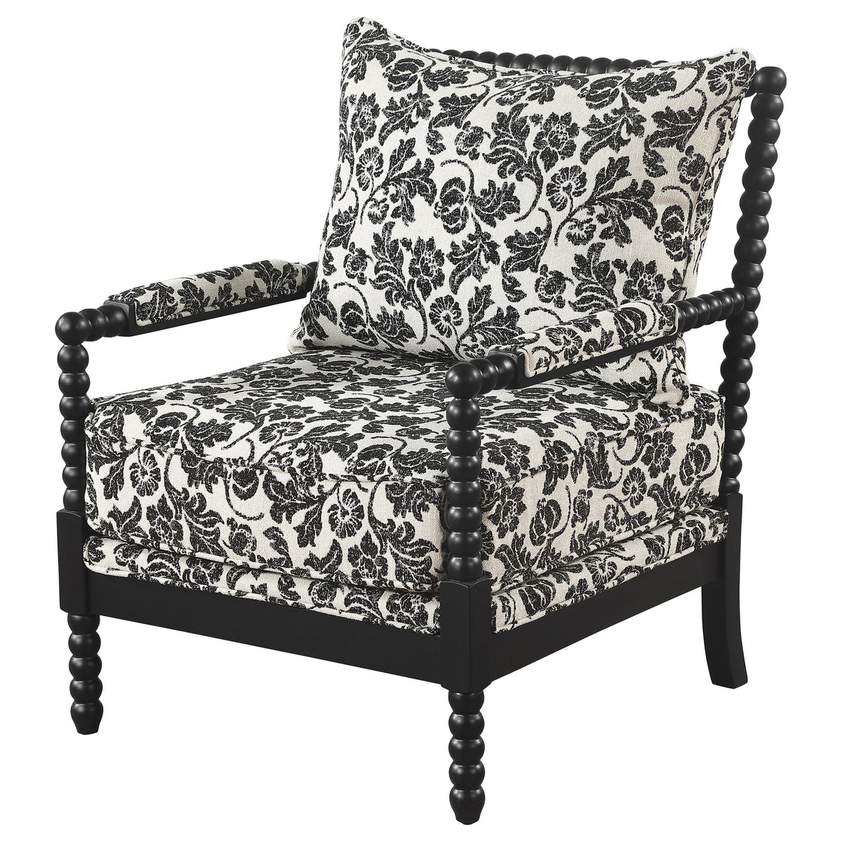 Blanchett Black Traditional Floral Upholstered Bobbin Accent Chair from Coaster - Luna Furniture