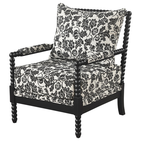 Blanchett Black Traditional Floral Upholstered Bobbin Accent Chair from Coaster - Luna Furniture