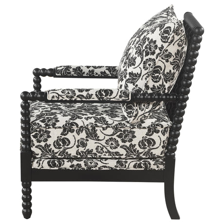 Blanchett Black Traditional Floral Upholstered Bobbin Accent Chair from Coaster - Luna Furniture