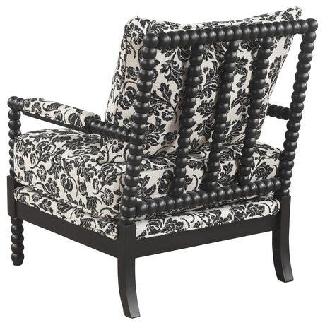 Blanchett Black Traditional Floral Upholstered Bobbin Accent Chair from Coaster - Luna Furniture