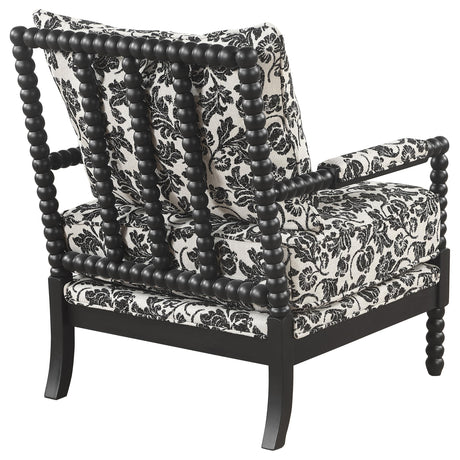 Blanchett Black Traditional Floral Upholstered Bobbin Accent Chair from Coaster - Luna Furniture
