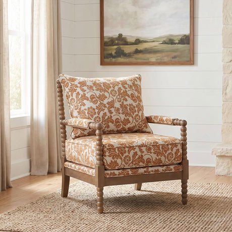 Blanchett Distressed Brown/Apricot Upholstered Bobbin Accent Chair from Coaster - Luna Furniture