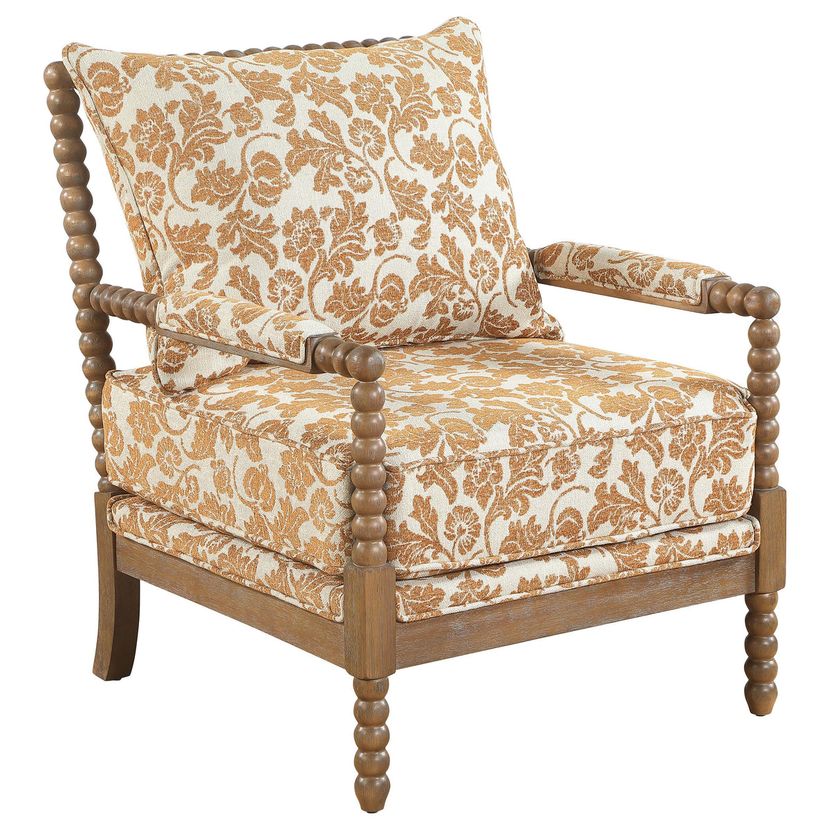 Blanchett Distressed Brown/Apricot Upholstered Bobbin Accent Chair from Coaster - Luna Furniture