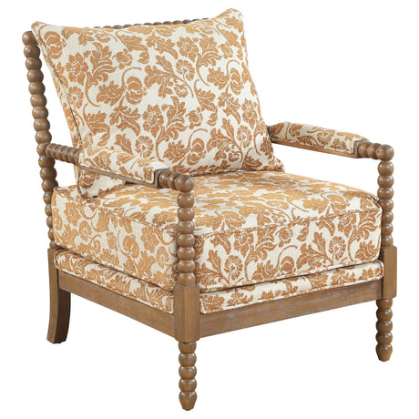 Blanchett Distressed Brown/Apricot Upholstered Bobbin Accent Chair from Coaster - Luna Furniture