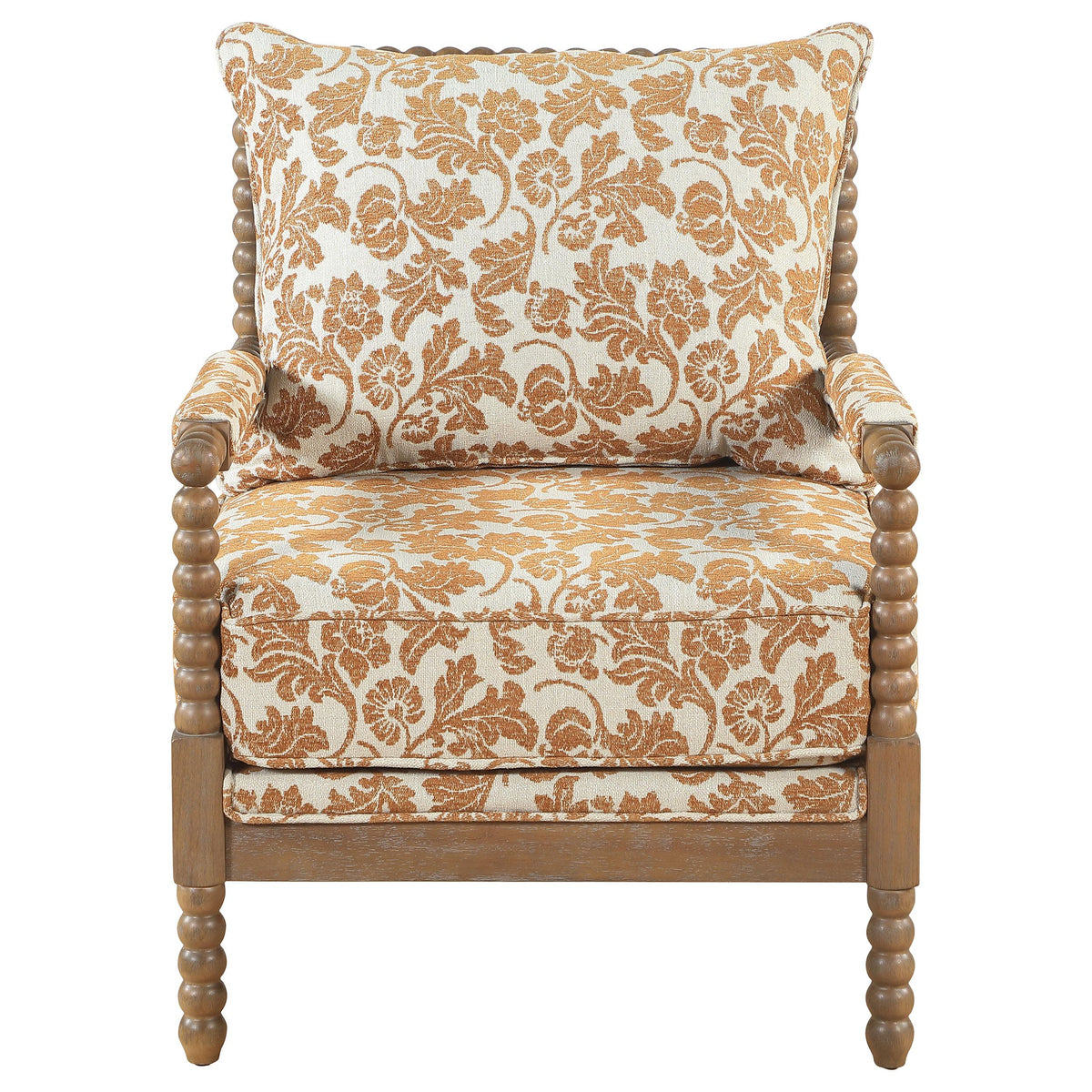 Blanchett Distressed Brown/Apricot Upholstered Bobbin Accent Chair from Coaster - Luna Furniture