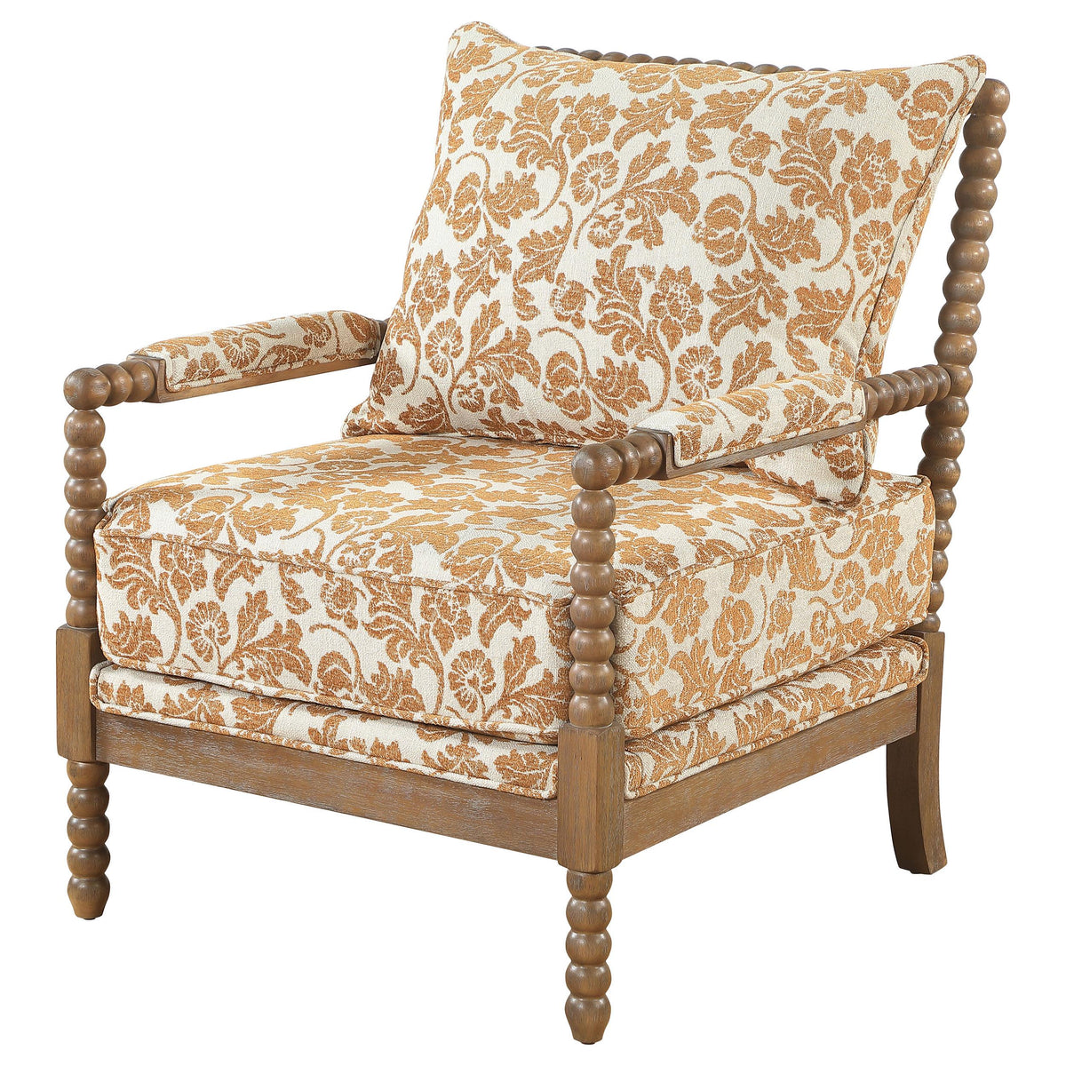 Blanchett Distressed Brown/Apricot Upholstered Bobbin Accent Chair from Coaster - Luna Furniture