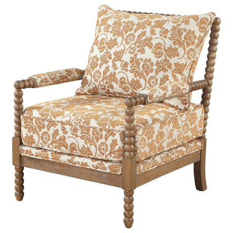 Blanchett Distressed Brown/Apricot Upholstered Bobbin Accent Chair from Coaster - Luna Furniture