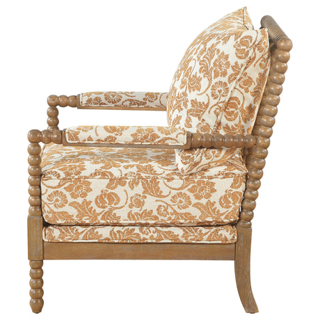 Blanchett Distressed Brown/Apricot Upholstered Bobbin Accent Chair from Coaster - Luna Furniture