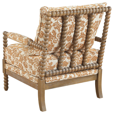 Blanchett Distressed Brown/Apricot Upholstered Bobbin Accent Chair from Coaster - Luna Furniture