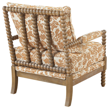 Blanchett Distressed Brown/Apricot Upholstered Bobbin Accent Chair from Coaster - Luna Furniture