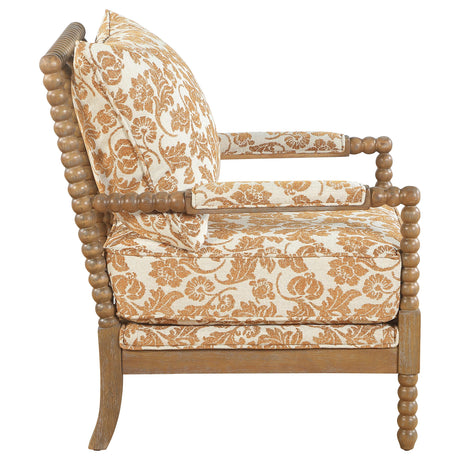 Blanchett Distressed Brown/Apricot Upholstered Bobbin Accent Chair from Coaster - Luna Furniture