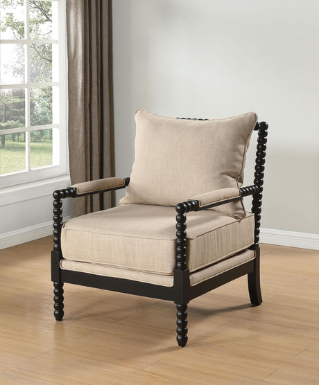 Blanchett Beige and Black Upholstered Bobbin Accent Chair from Coaster - Luna Furniture