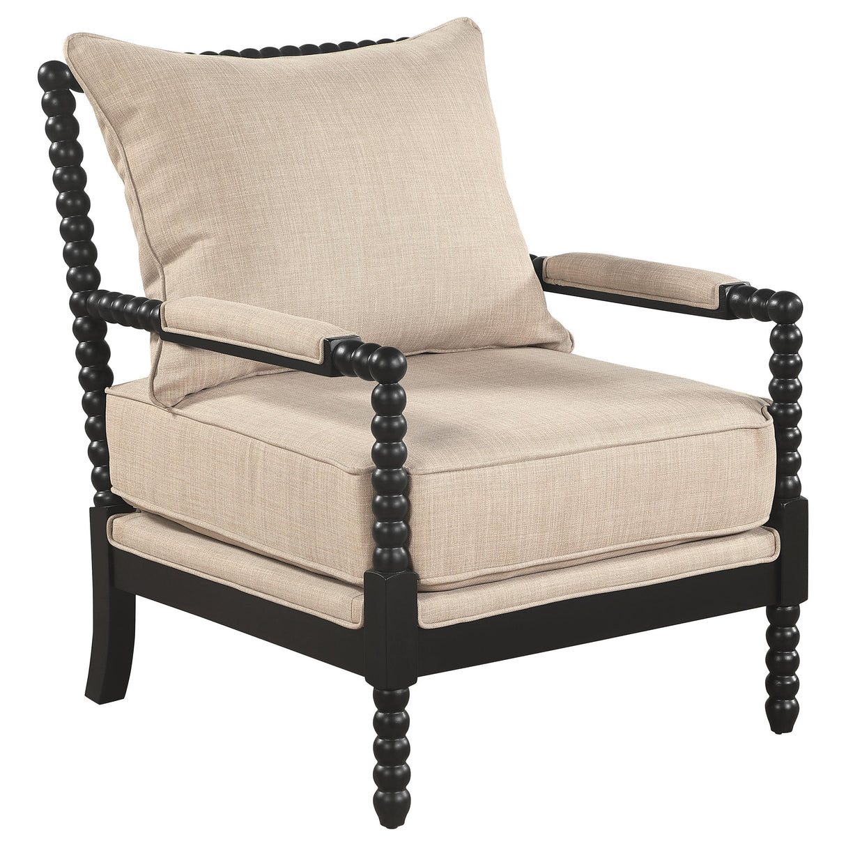 Blanchett Beige and Black Upholstered Bobbin Accent Chair from Coaster - Luna Furniture