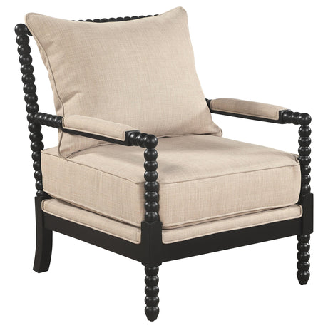 Blanchett Beige and Black Upholstered Bobbin Accent Chair from Coaster - Luna Furniture