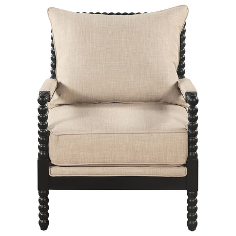 Blanchett Beige and Black Upholstered Bobbin Accent Chair from Coaster - Luna Furniture