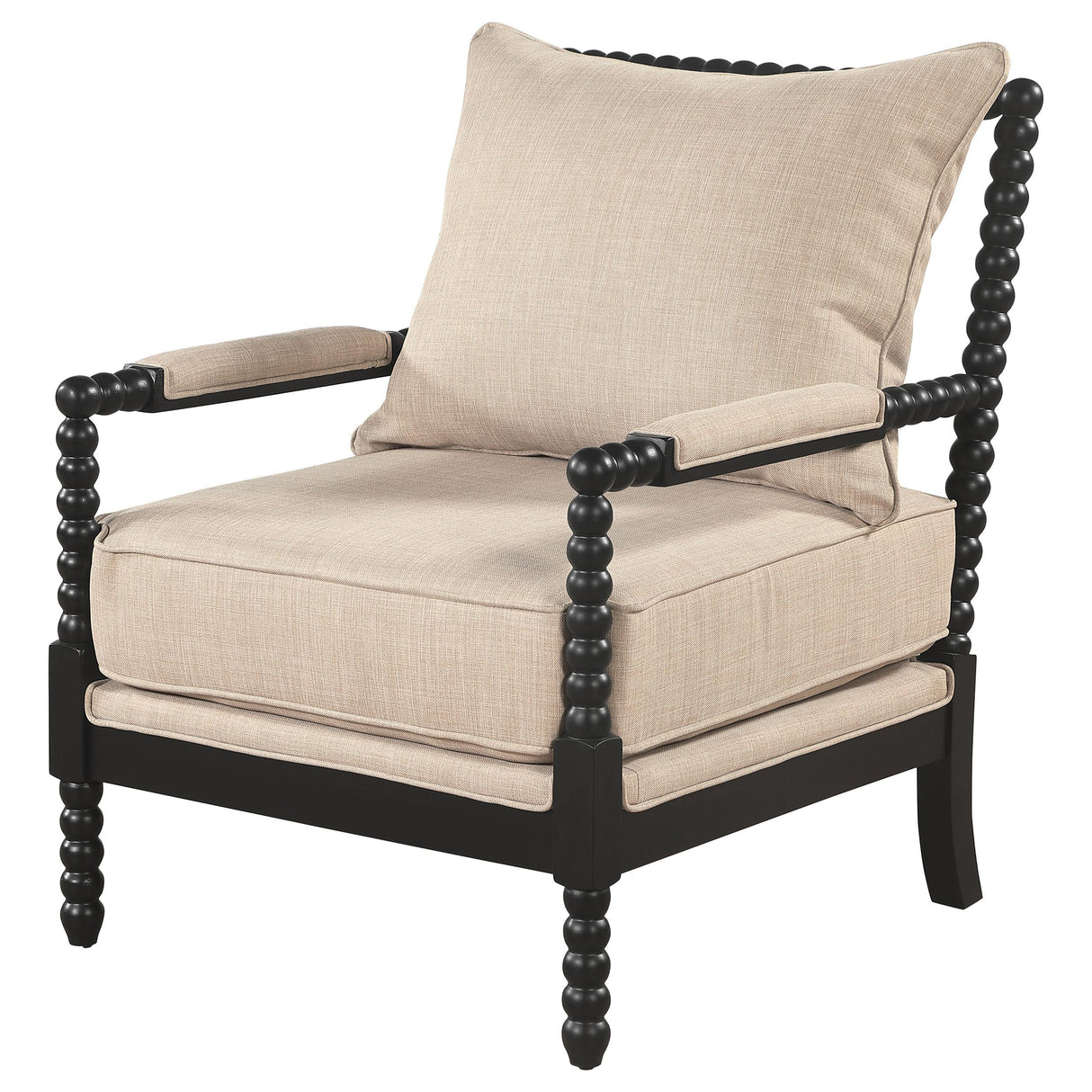 Blanchett Beige and Black Upholstered Bobbin Accent Chair from Coaster - Luna Furniture