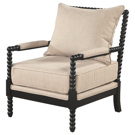 Blanchett Beige and Black Upholstered Bobbin Accent Chair from Coaster - Luna Furniture