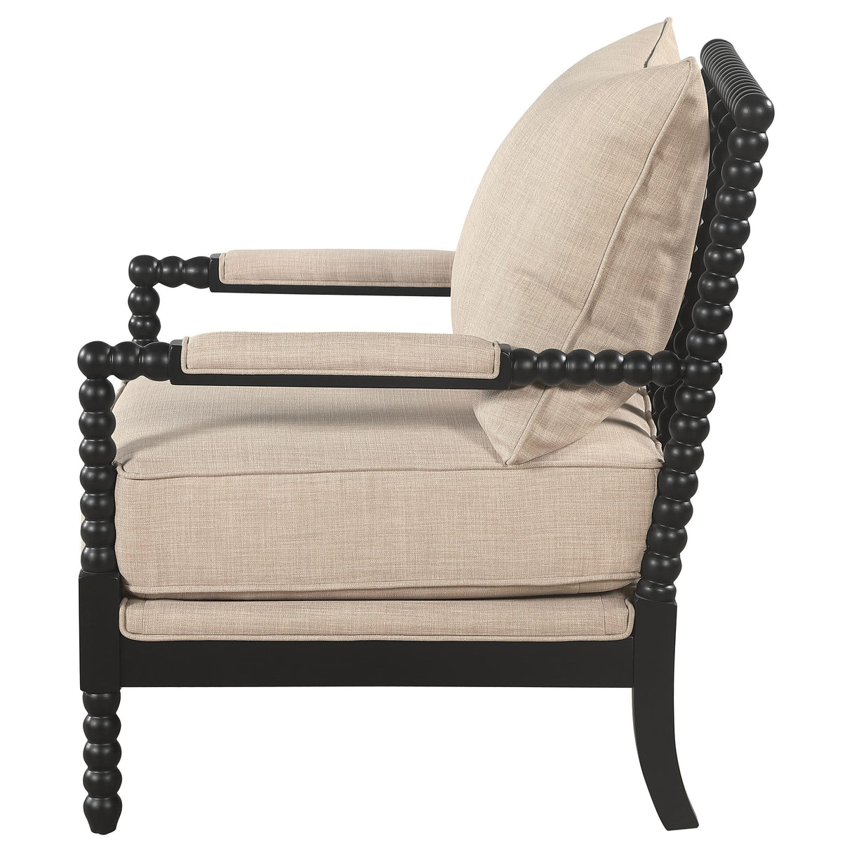 Blanchett Beige and Black Upholstered Bobbin Accent Chair from Coaster - Luna Furniture