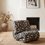 Eimer Black accent chair, geometric jacquard upholstery, styled front view
