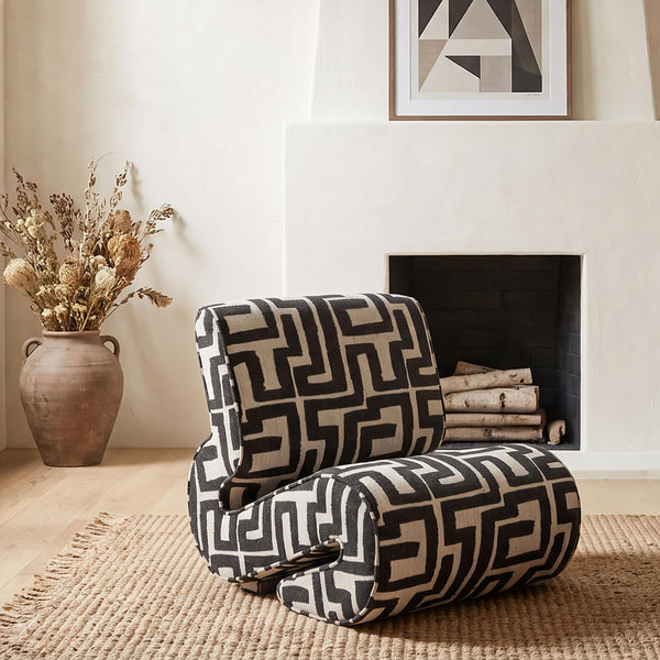 Eimer Black Geometric Jacquard Accent Chair