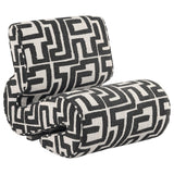 Eimer Black accent chair, geometric jacquard fabric, three-quarter view