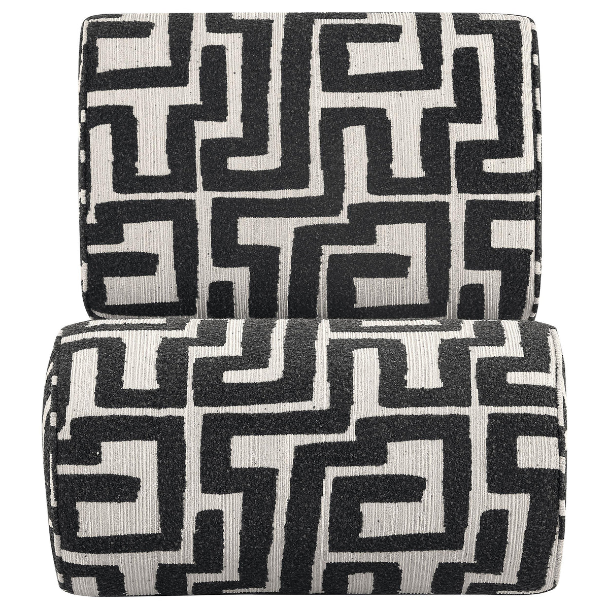 Eimer Black accent chair, front view, bold geometric jacquard upholstery