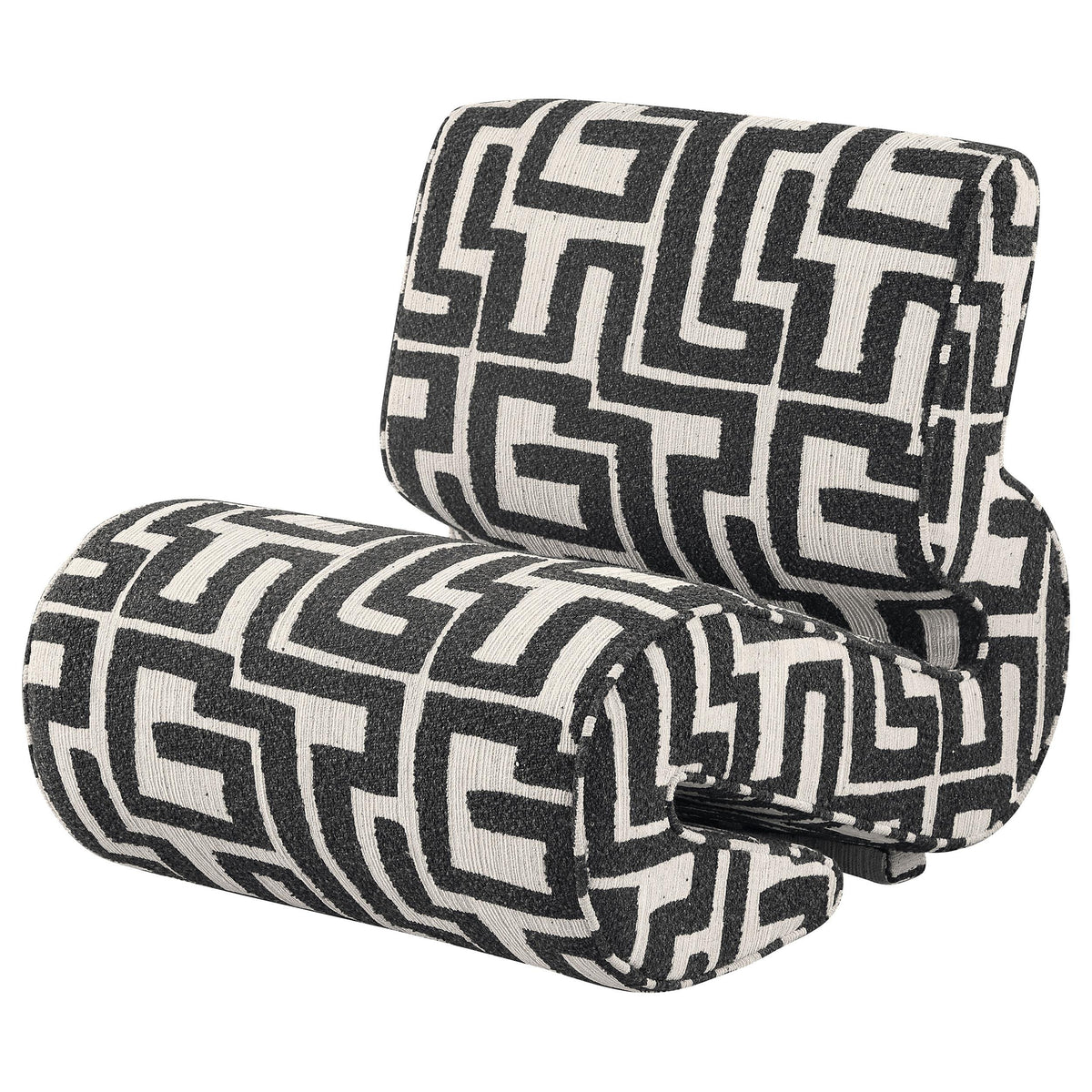Eimer Black accent chair, sculptural side profile, geometric jacquard upholstery