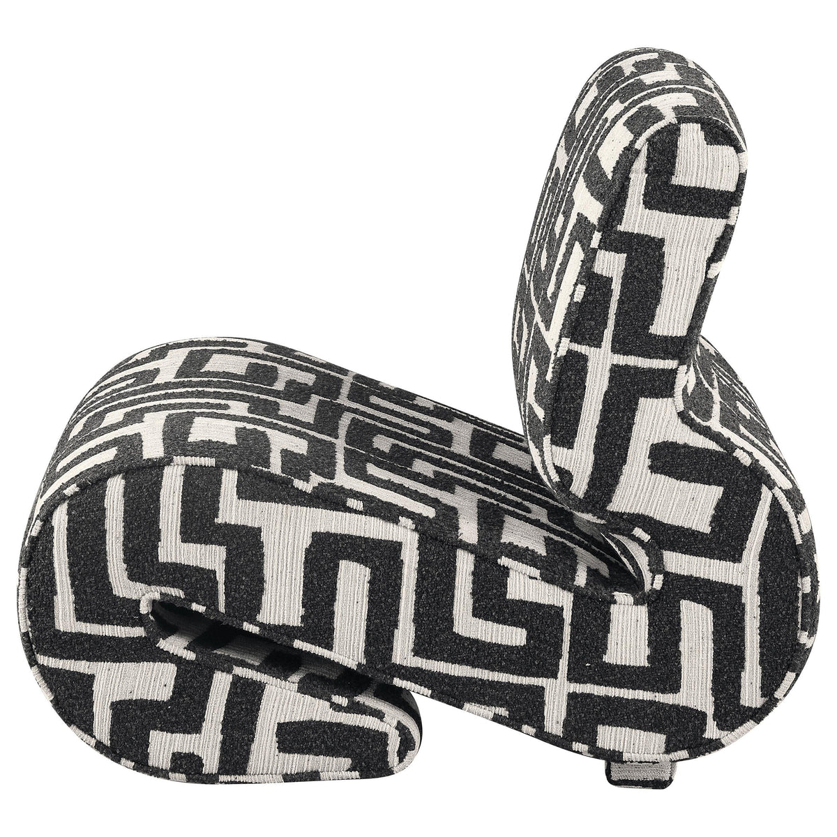 Eimer Black accent chair, angled back view, geometric jacquard upholstery