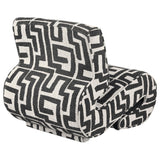 Eimer Black accent chair, rear three-quarter view, patterned jacquard upholstery