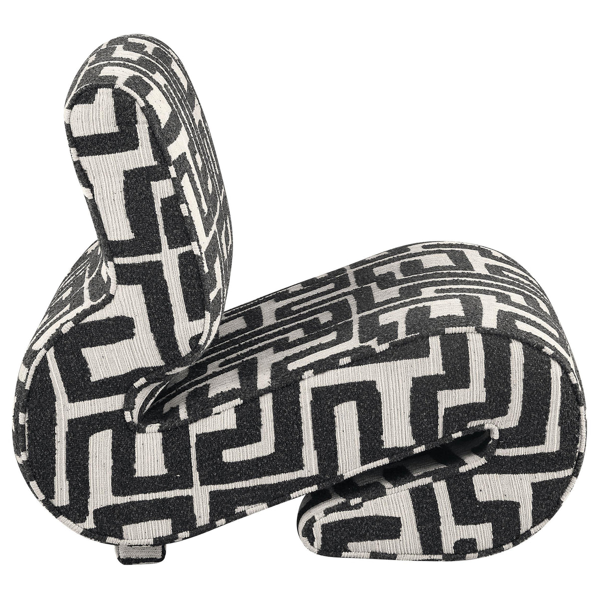 Eimer Black accent chair, side and back angle, geometric jacquard fabric