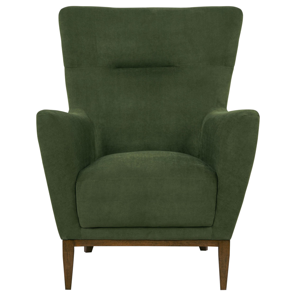 Catala Matcha/Coffee accent chair, front view with tall back and cushioned seat
