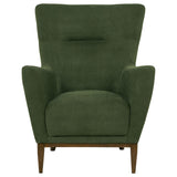 Catala Matcha/Coffee accent chair, front view with tall back and cushioned seat