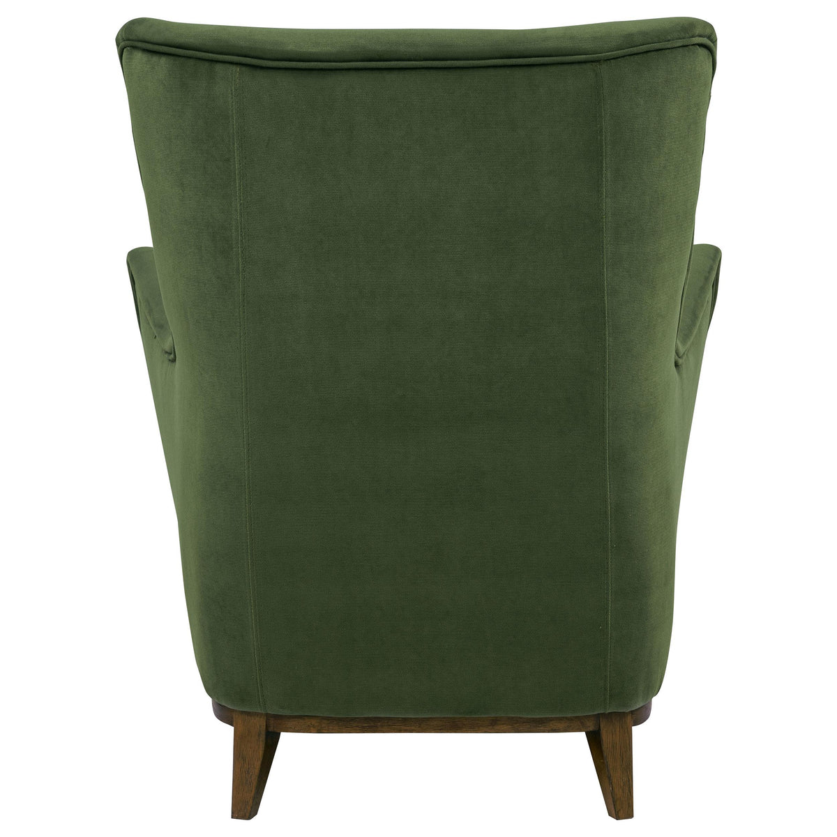 Catala Matcha/Coffee accent chair, back view, fully upholstered green rear panel