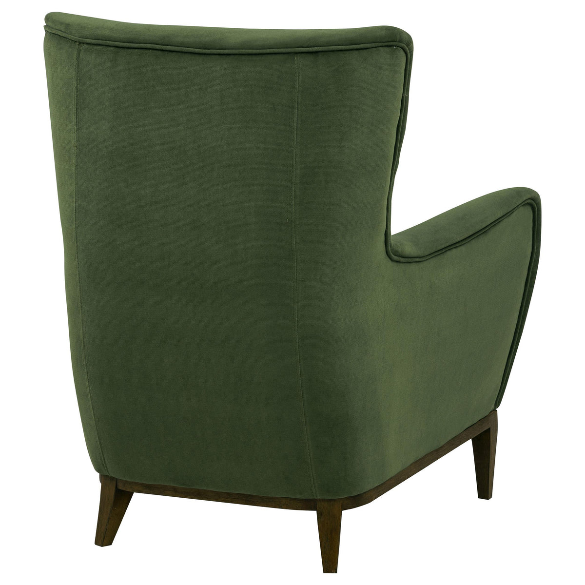 Catala Matcha/Coffee accent chair, rear three-quarter angle, green upholstery and tapered legs