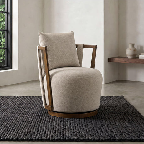 Harlowe Greige/Brown Upholstered Swivel Accent Chair with Wood Arms from Coaster - Luna Furniture