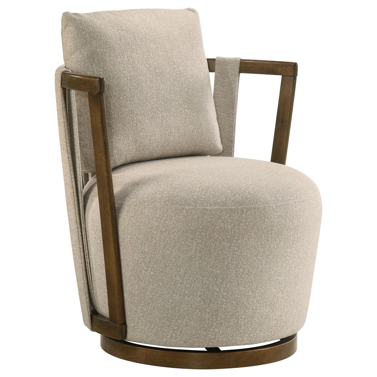 Harlowe Greige/Brown Upholstered Swivel Accent Chair with Wood Arms