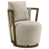 Harlowe Greige/Brown Upholstered Swivel Accent Chair with Wood Arms