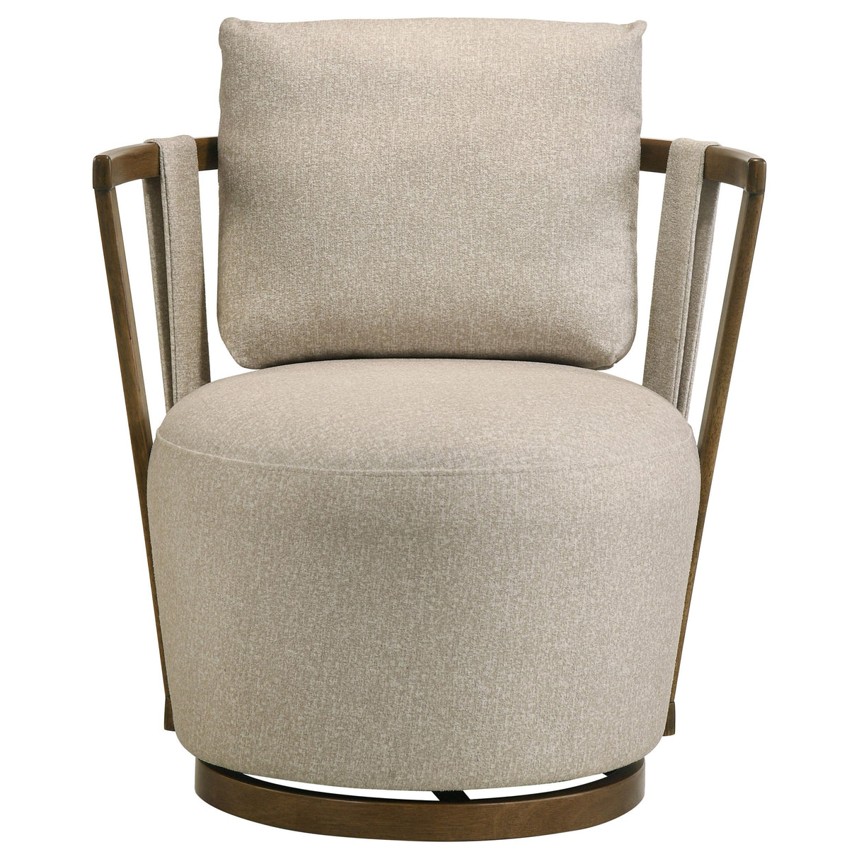 Harlowe Greige/Brown Upholstered Swivel Accent Chair with Wood Arms