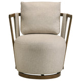 Harlowe Greige/Brown Upholstered Swivel Accent Chair with Wood Arms