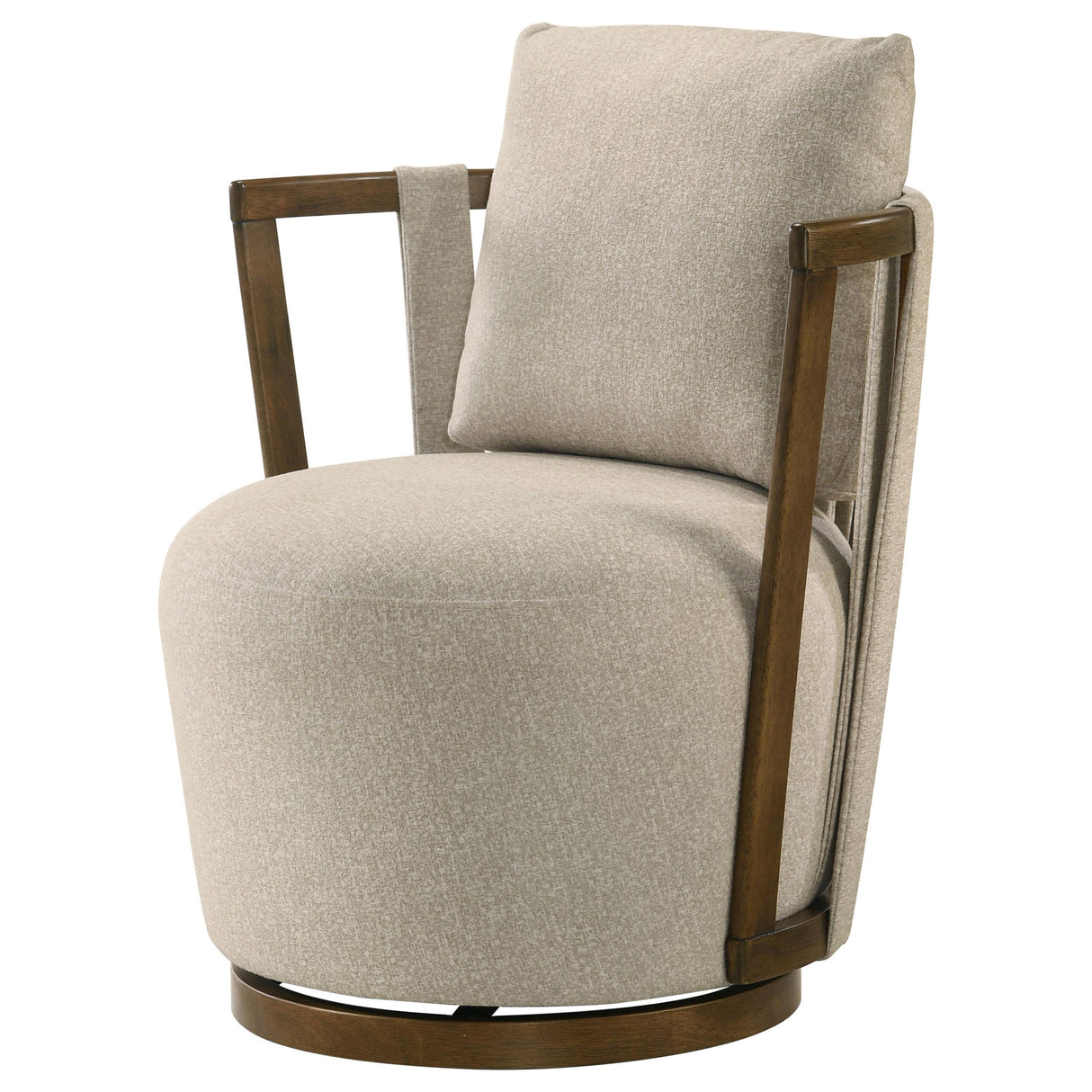 Harlowe Greige/Brown Upholstered Swivel Accent Chair with Wood Arms