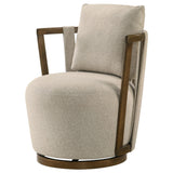 Harlowe Greige/Brown Upholstered Swivel Accent Chair with Wood Arms