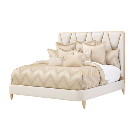 La Rachelle Medium Champagne Cal. King Upholstered Panel Bed from Michael Amini - Luna Furniture