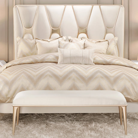 La Rachelle Medium Champagne Cal. King Upholstered Panel Bed from Michael Amini - Luna Furniture